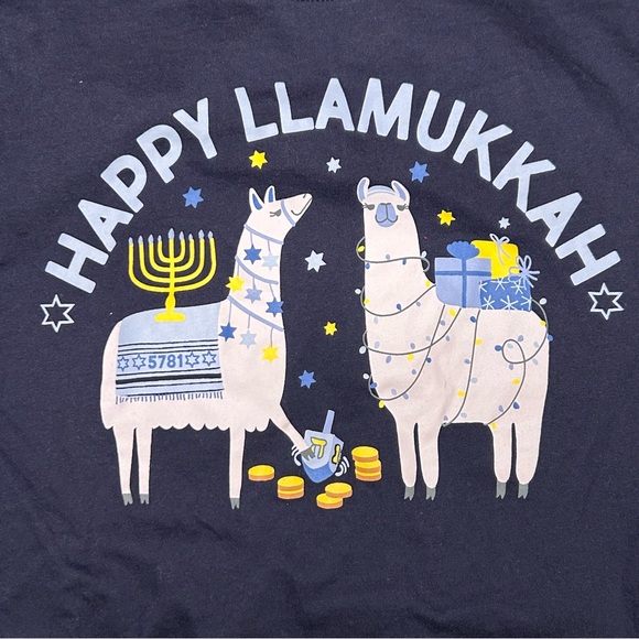 Adult Hanukkah pajama set, cotton knit top & pants with llama print -size M-NWOT - Picture 5 of 16